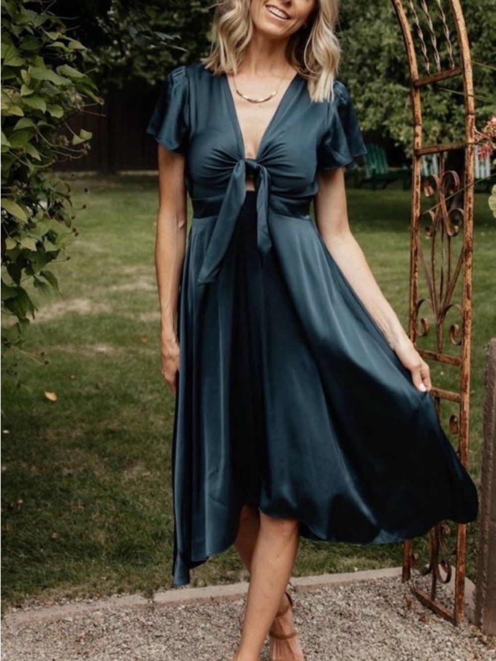 Baltic Born Deep Teal Tie-Front Midi Dress